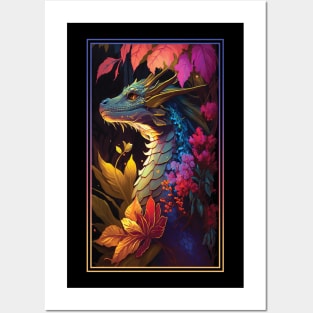 Dragon Vibrant Tropical Flower Tall Digital Oil Painting Portrait 3 Posters and Art